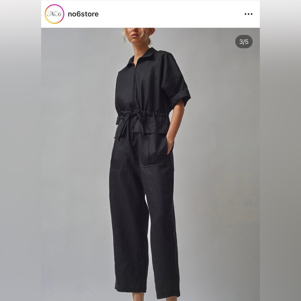 No. 6 Eldin Jumpsuit - Black Linen Small/Medium